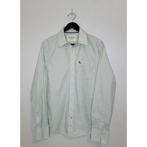 Abercrombie Fitch Men Small Long Sleeve Muscle Button Shirt Green Striped Preppy